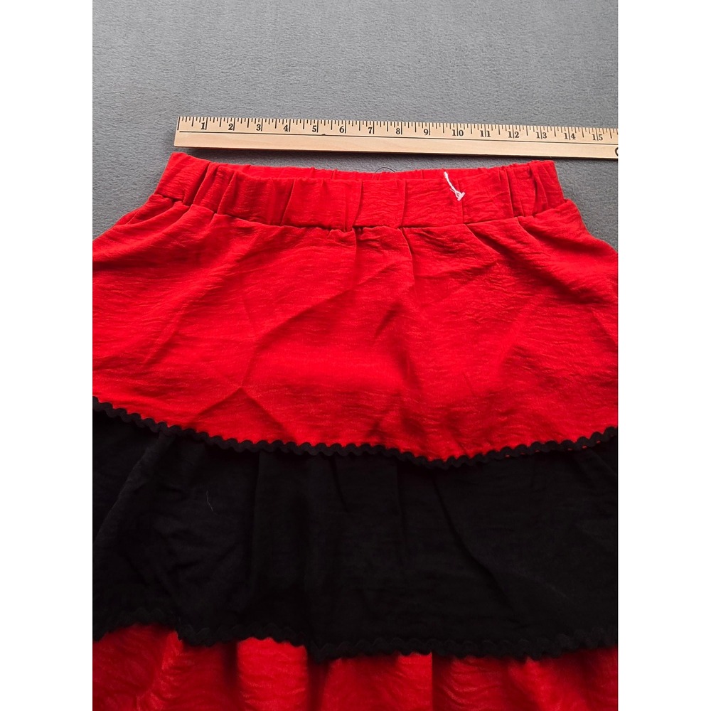 Timing Womens Red Black Tiered Mini Skirt Scallop Trim Elastic Waist MEDIUM NWT - Picture 4 of 6